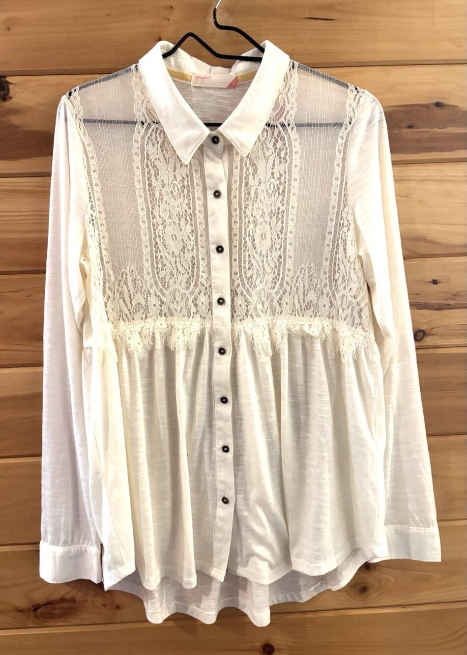 Grayson XL Blouse Cowgirl Western Lace Panels Button Up Festival BohoChic